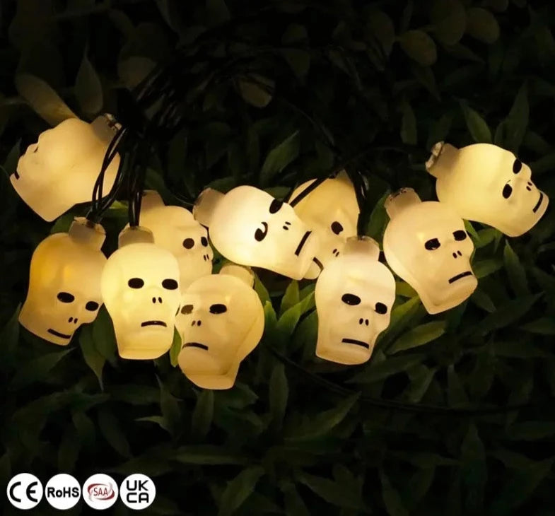 Halloween Lichterketten Geist, Totenkopf, Kürbis