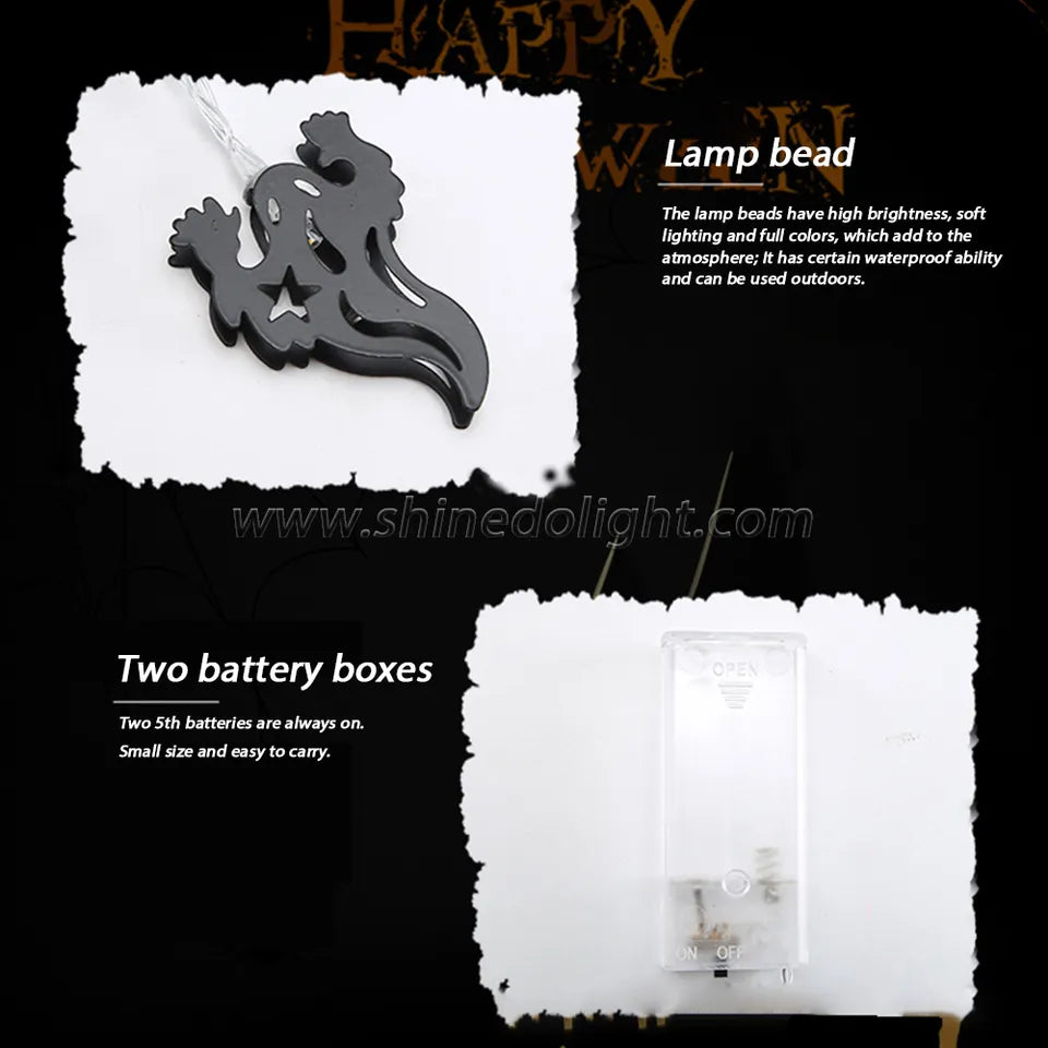 Halloween Lichterketten Geist, Totenkopf, Kürbis